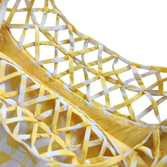 Lilly Pulitzer shift dress yellow & white bamboo print lattice neckline size 2 - Picture 4 of 10